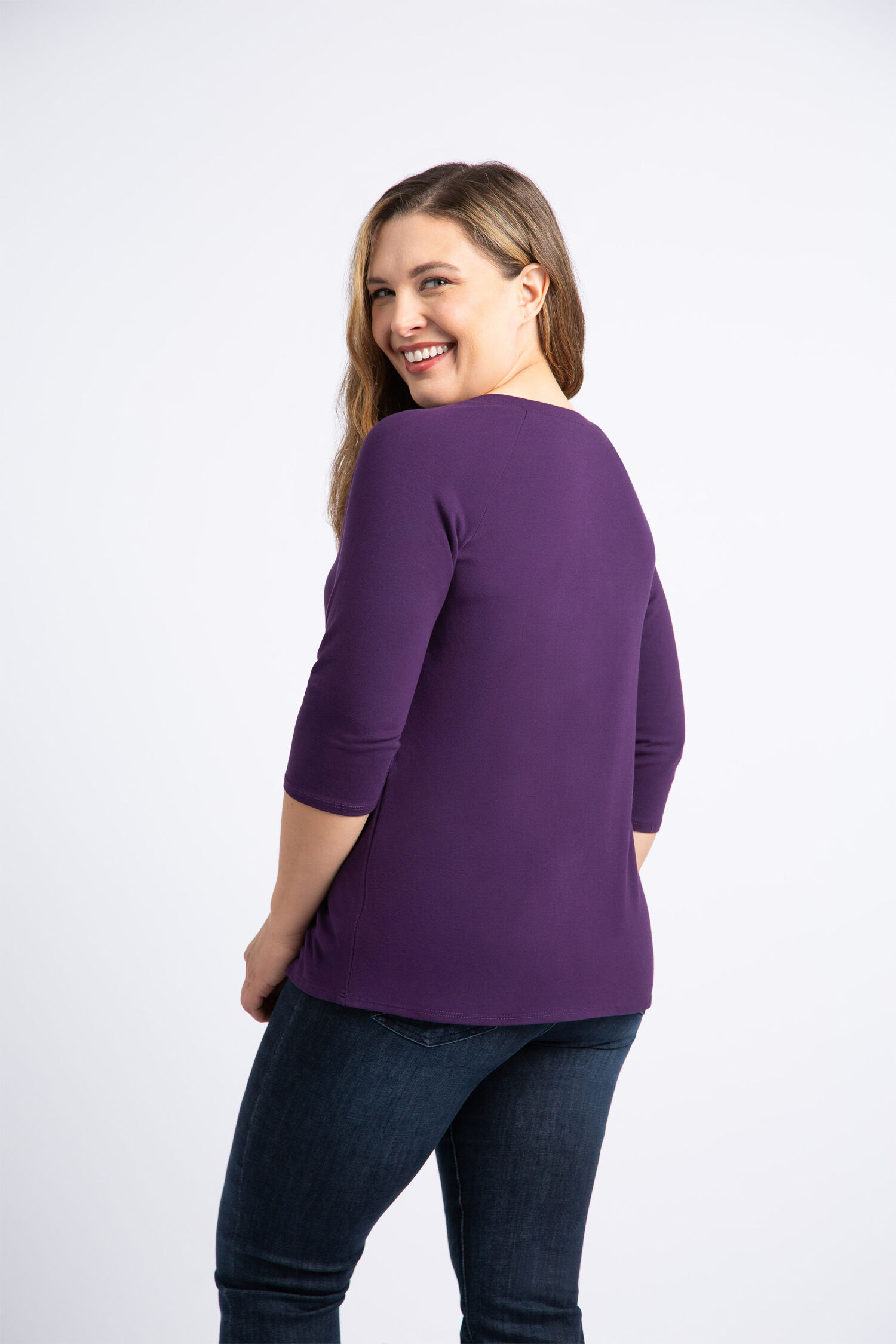 &frac34; Sleeve Cotton V-Neck  Image 4