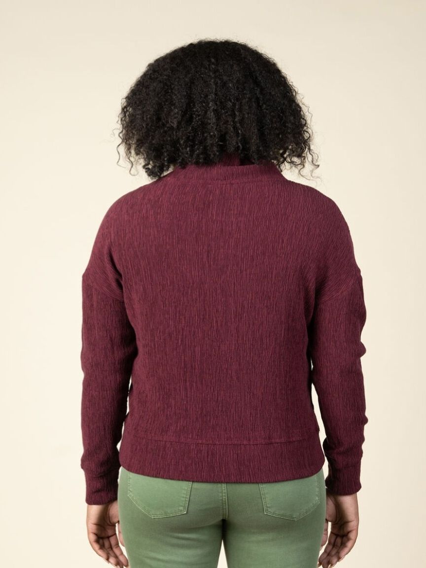 Cinkle Drop Shoulder Mock Neck Top