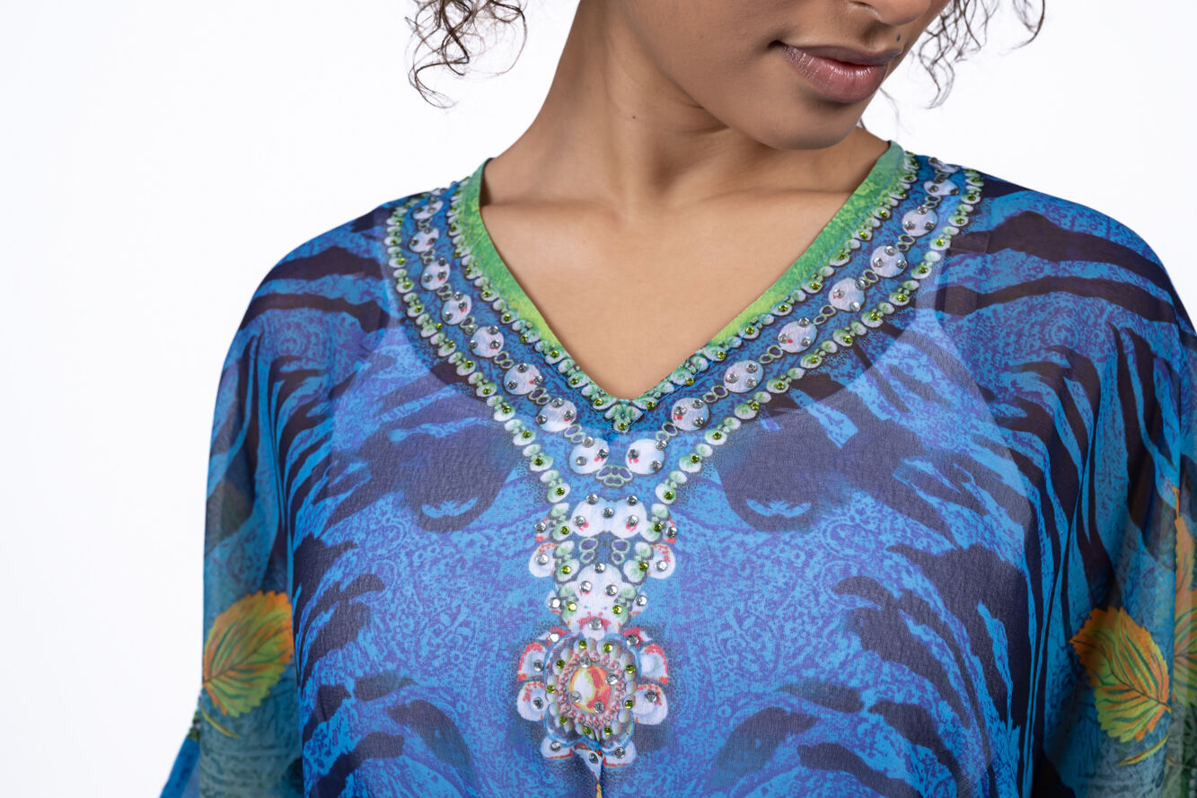 Jeweled V-Neck Poncho Blouse Image 3