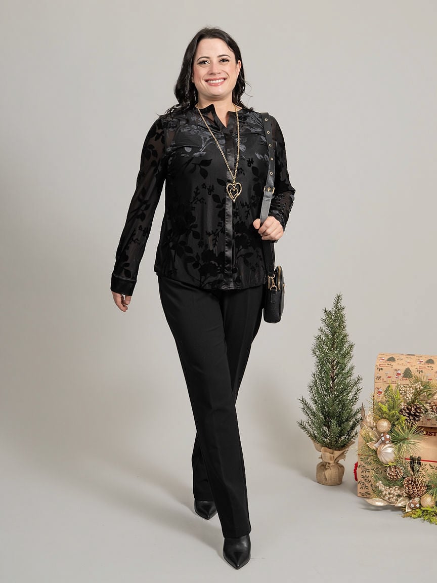 Long Sleeve Button Up Burnout Blouse