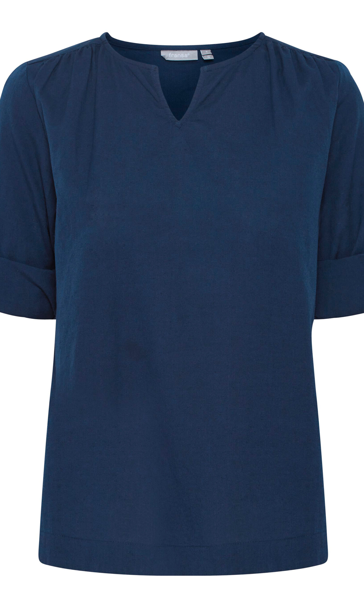 Notched V-Neck Linen Blend Top Image 1