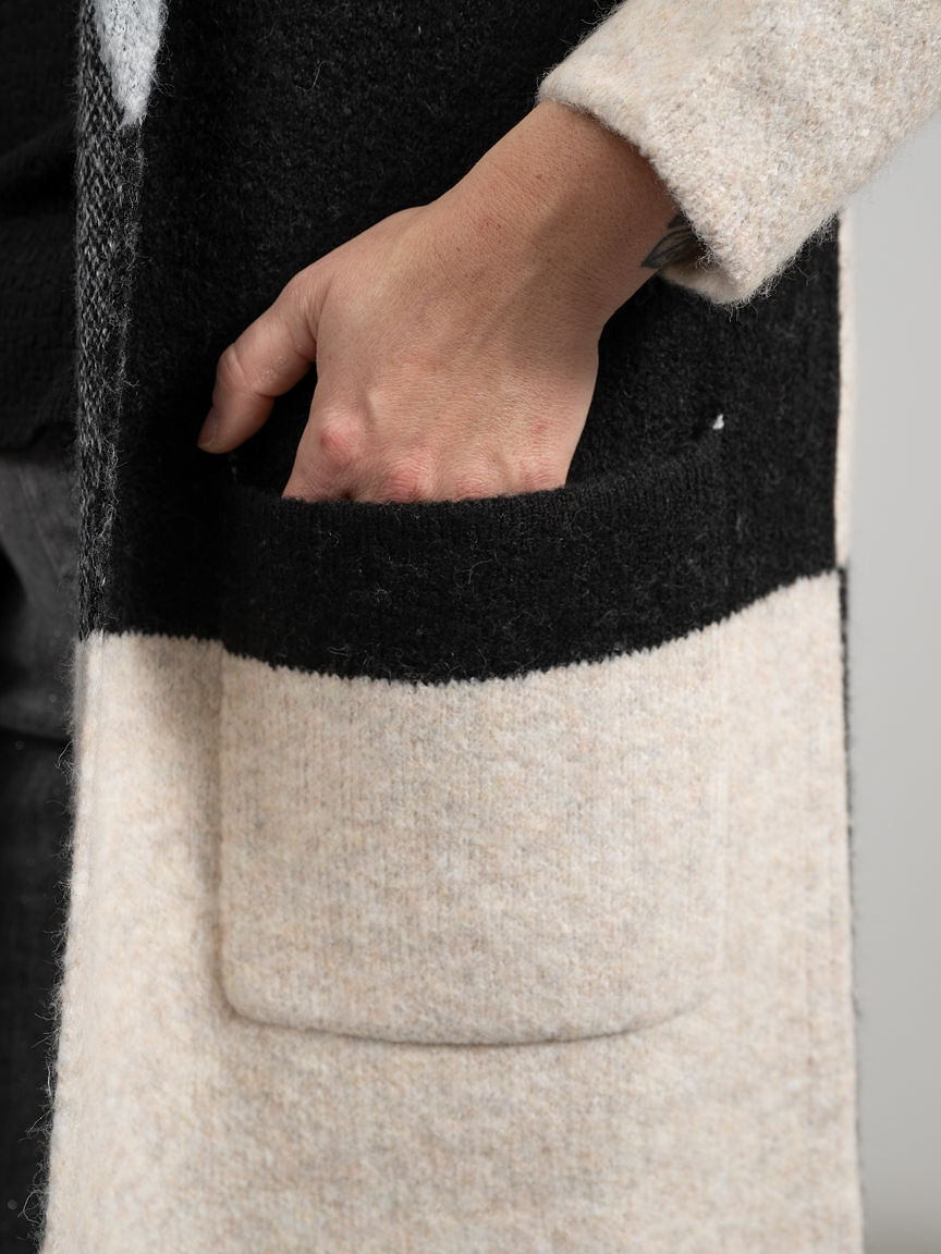 Color Block Open Front Long Cardigan