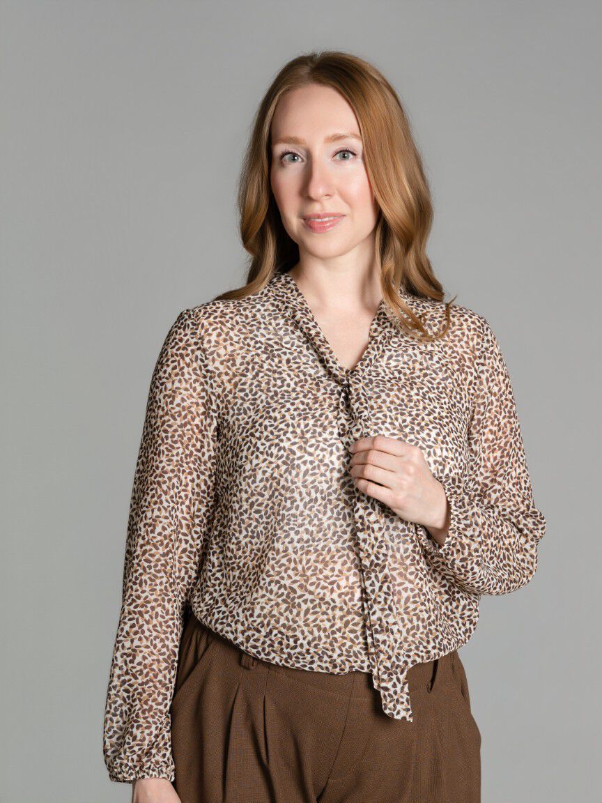 Printed Tie Neck Blouse