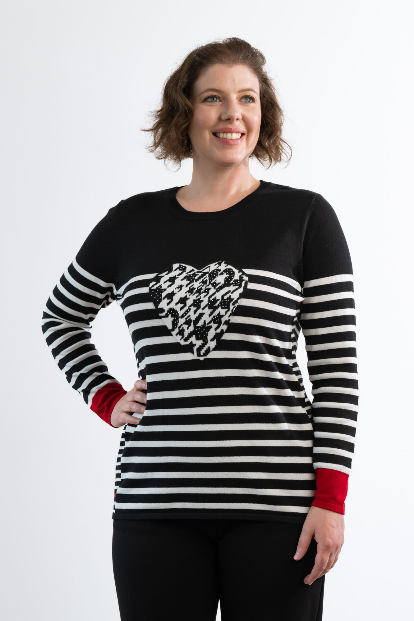 Stripes Heart Houndstooth Fall Sweater Image 1