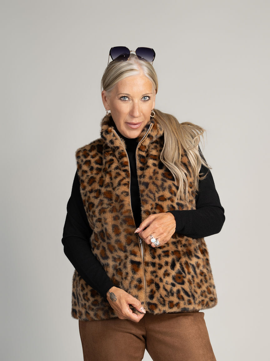 Animal Print Faux Fur Vest
