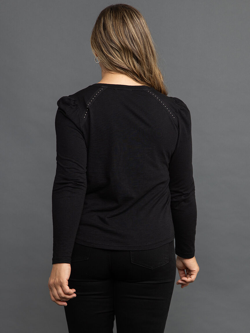 Studded Trim V-Neck Top  Image 4