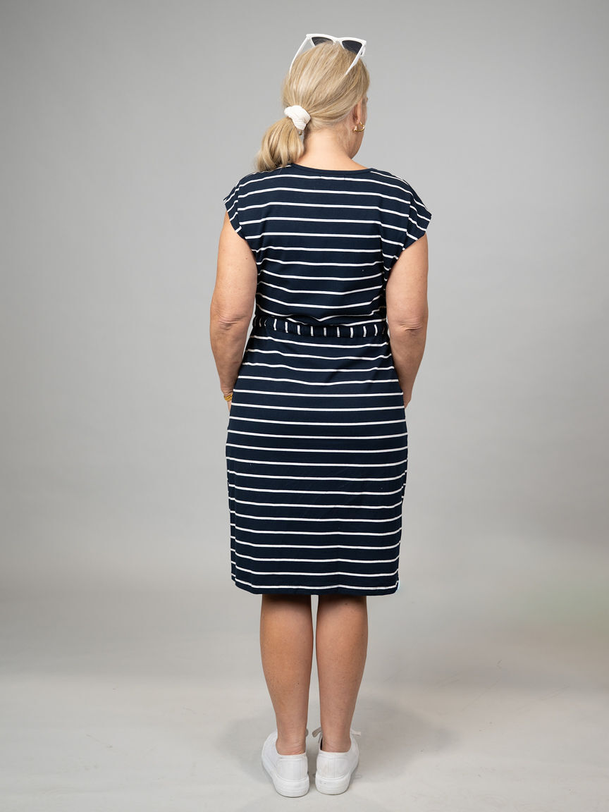 Striped Knee Length Dress With Adjustable Waist