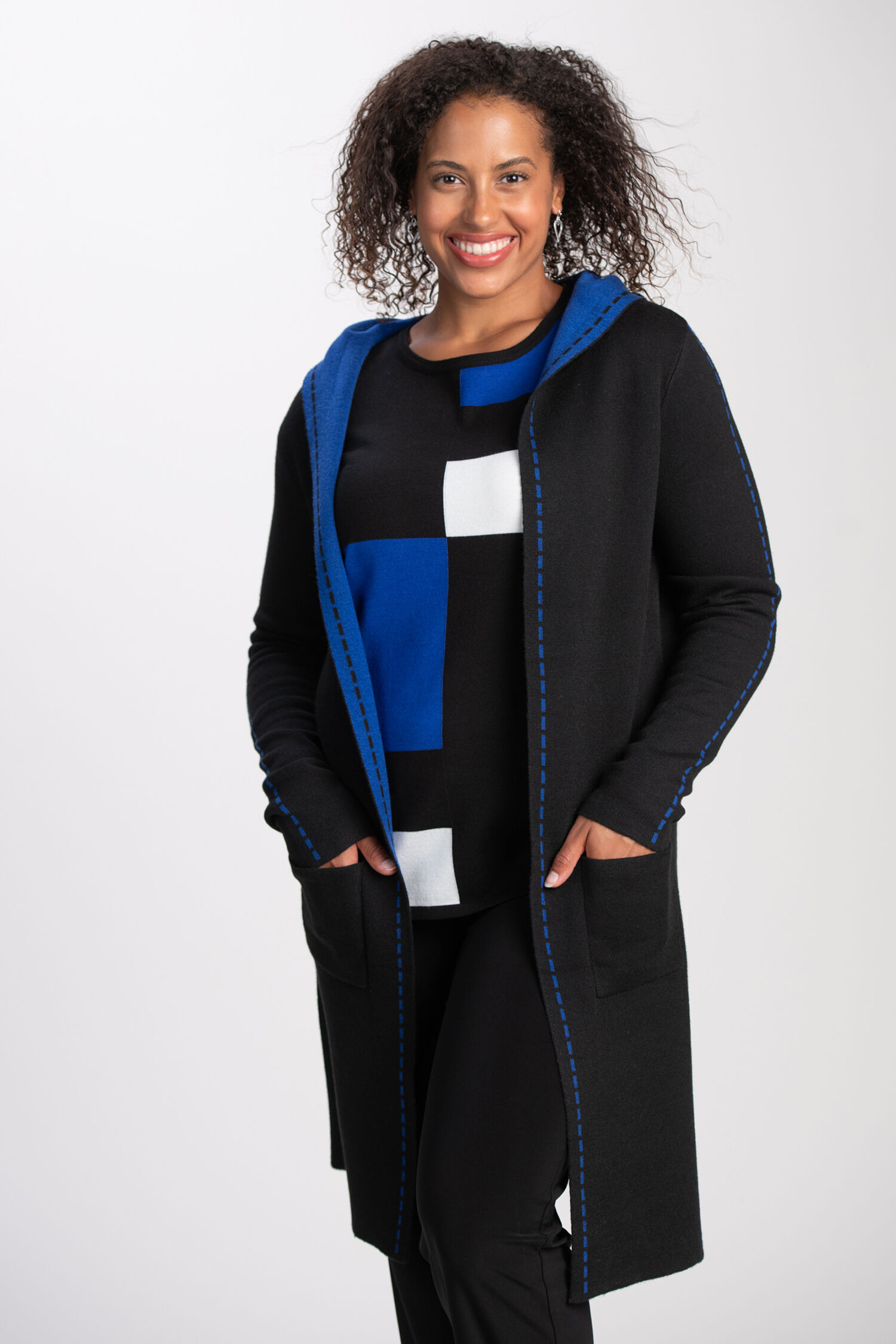 Hooded Cardigan w/ Contrasting Trim Image 1