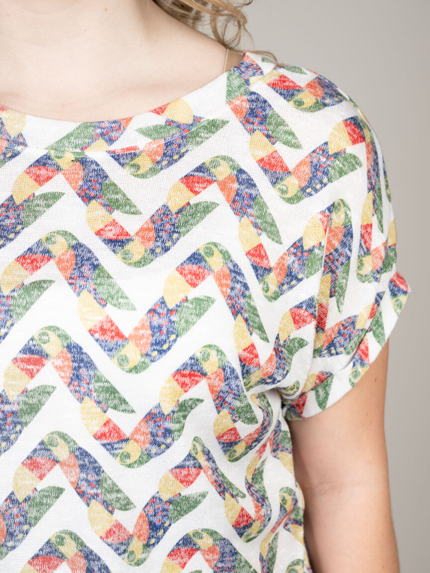 2-Way Neckline Abstract Print Top