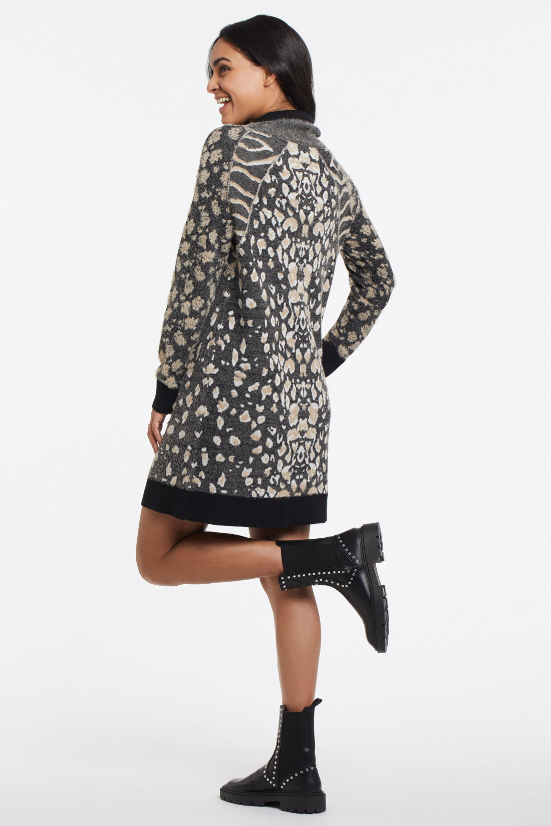 Eyelash Intarsia Cheetah High-Neck Tunic Image 2