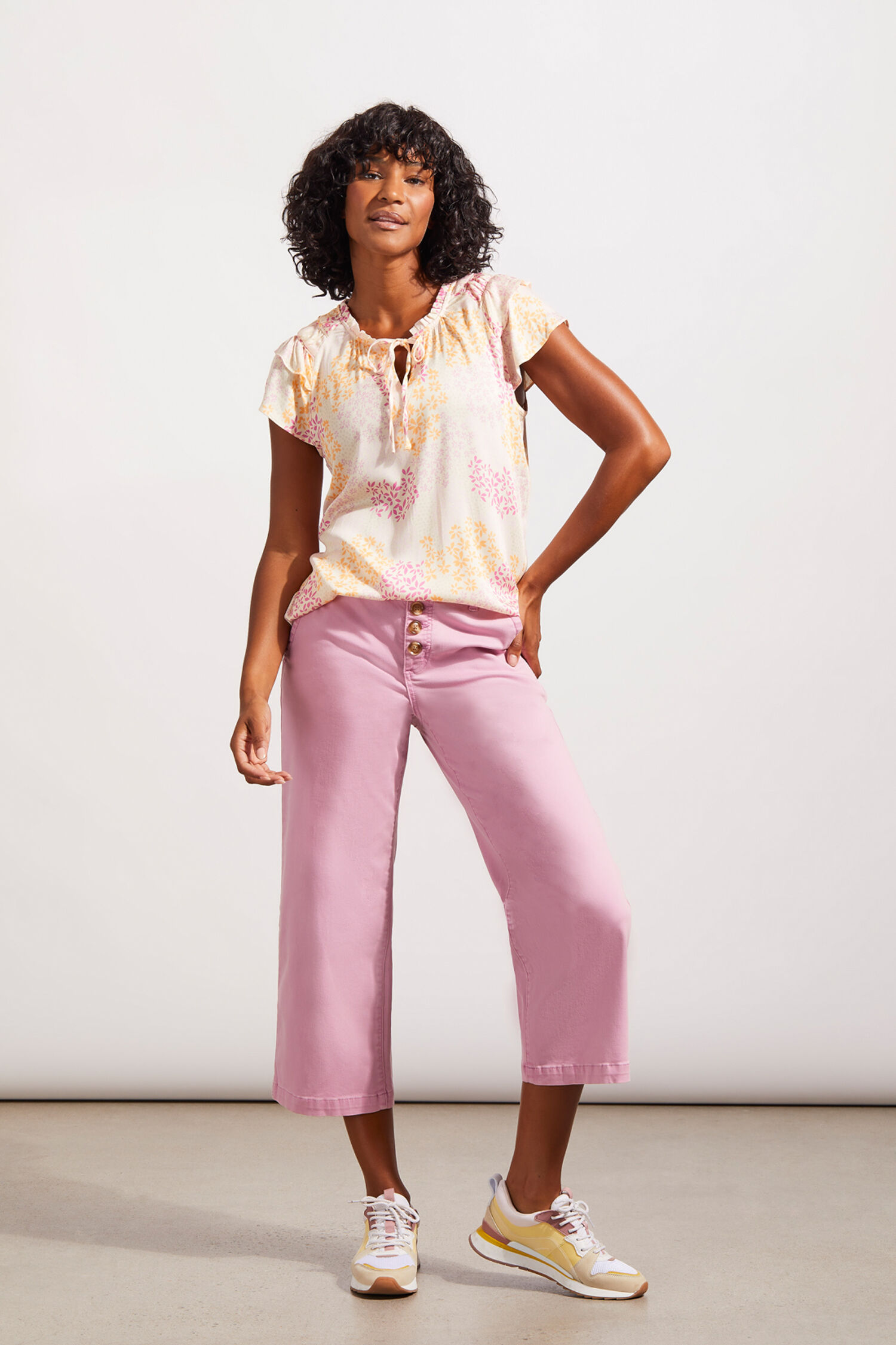 Wide Leg Buttoned Comfort Denim Capri Image 1