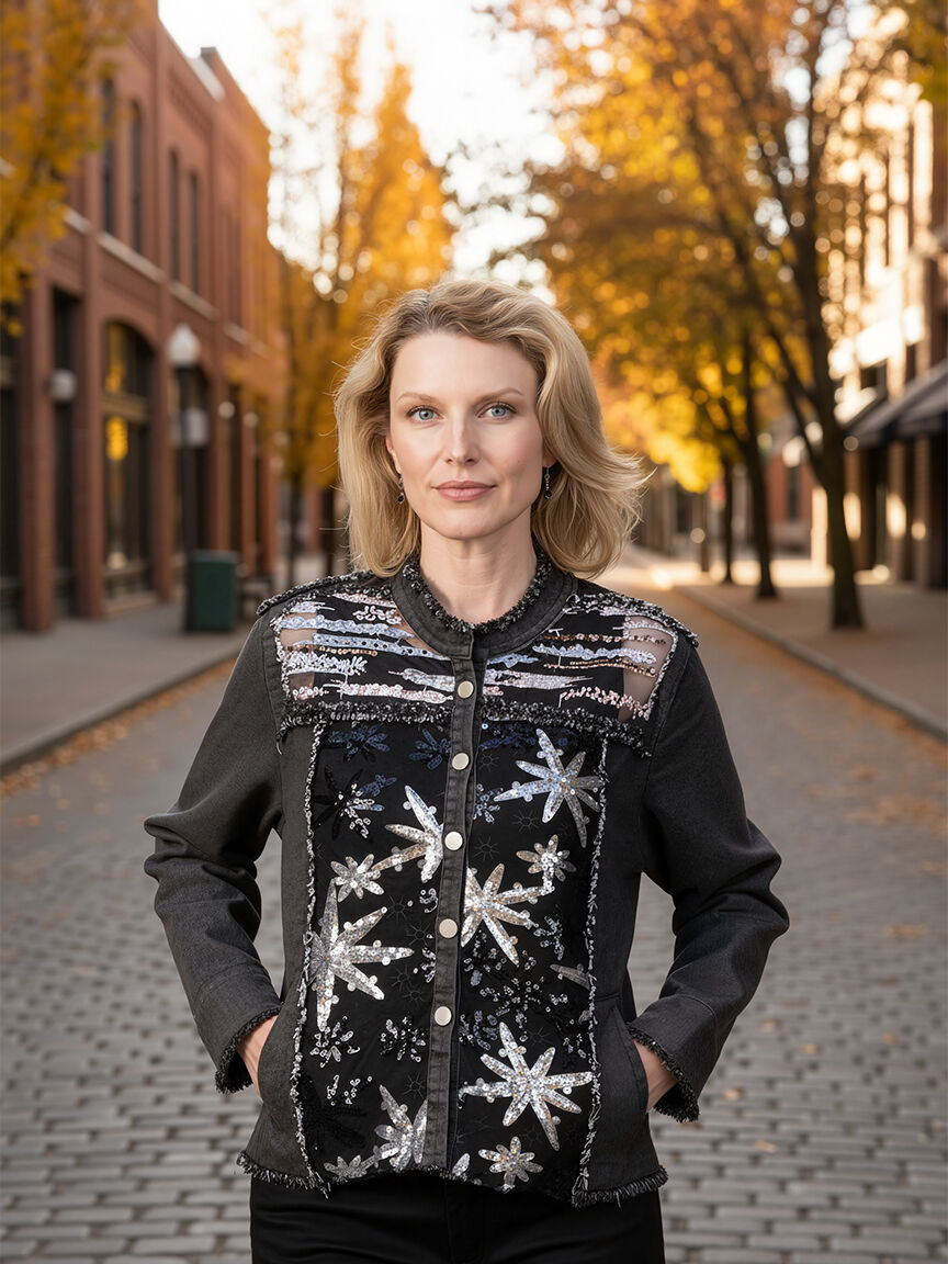 Denim jacket with sequins Image 1