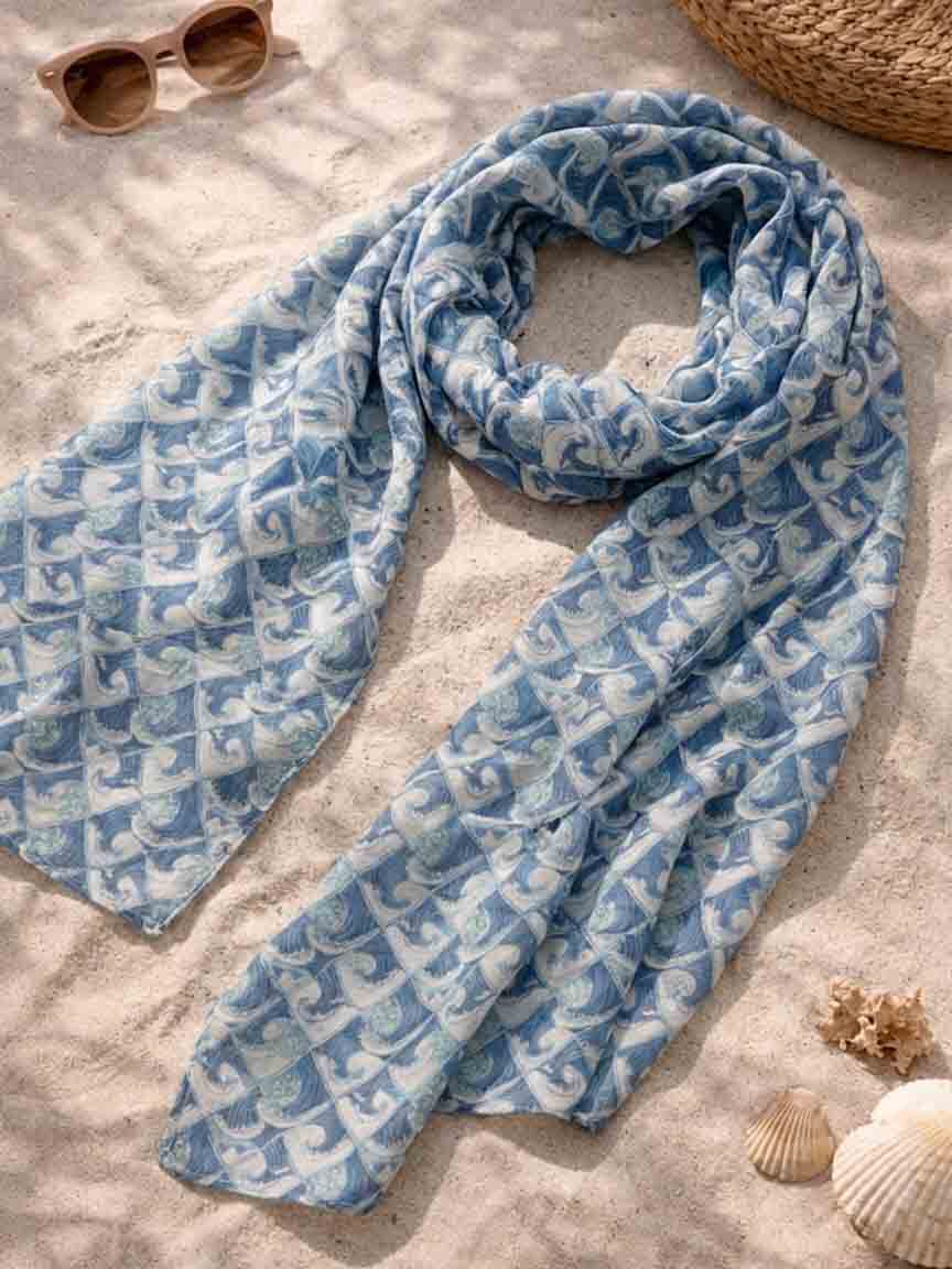Lightweight Wave Print Scarf