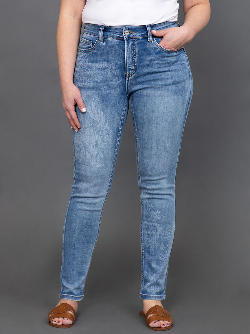 Slim Leg Printed Jeans with Hotfix  Image 2