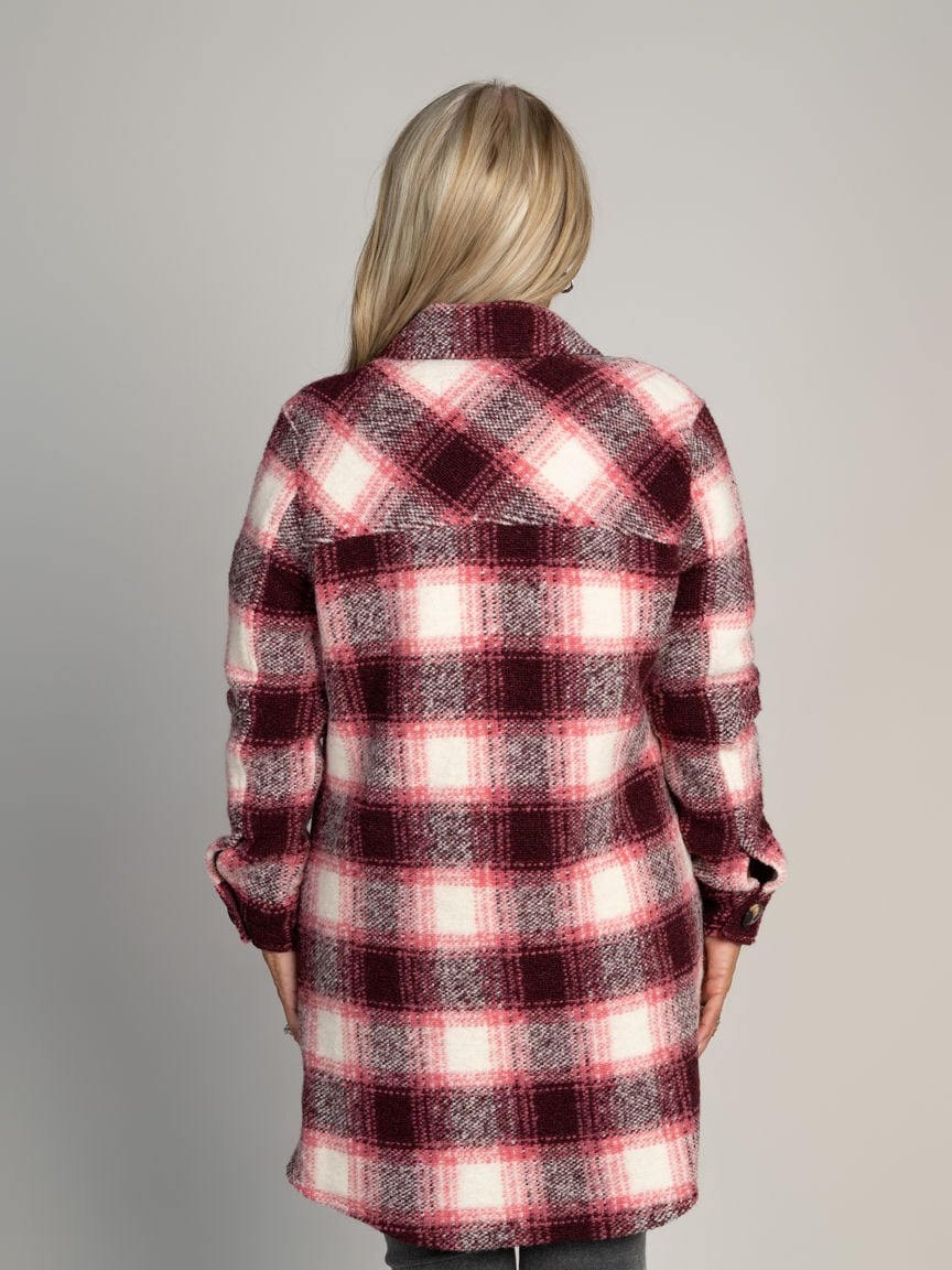 Knit Plaid Notch Collar Shacket Image 2