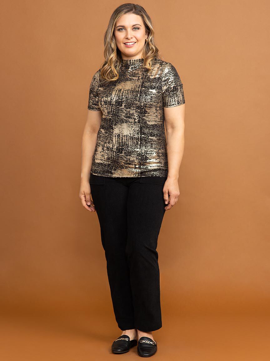 Short Sleeve Mock Neck Top Image 1