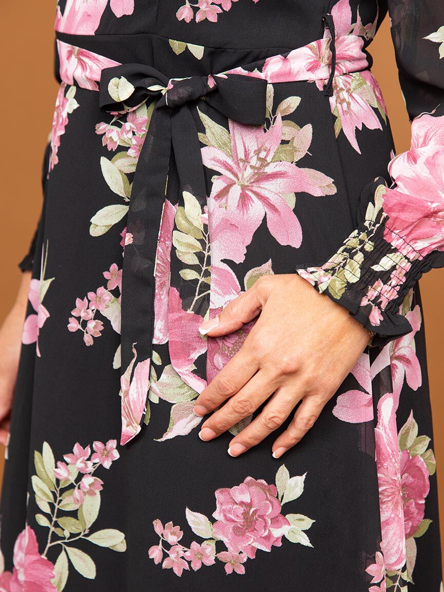 Maxi Dress w/ Belt and Sheer Sleeves Image 4