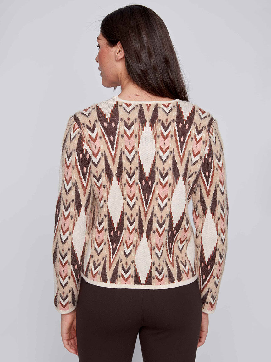 Eyelash Knit Aztec Cropped Cardigan Image 3
