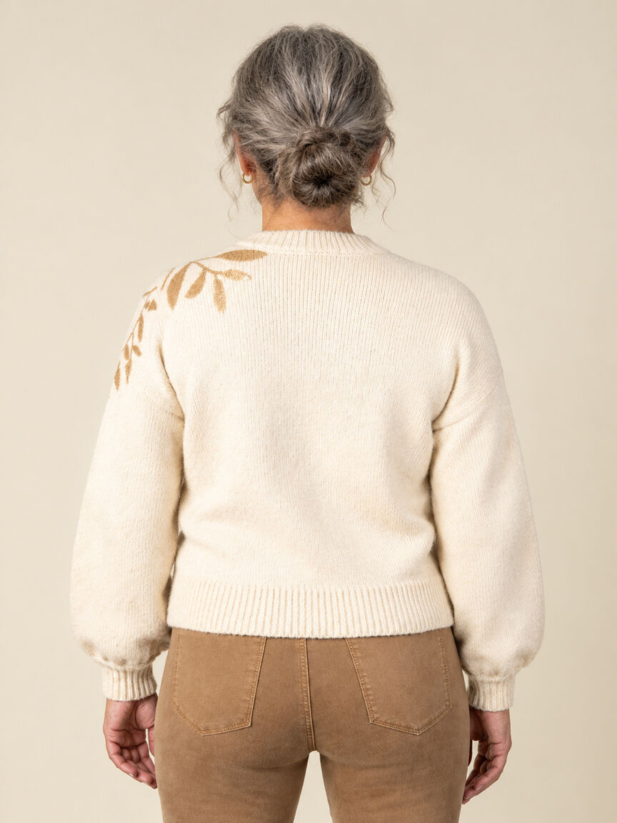 Sequin Floral Applique Mock Neck Sweater