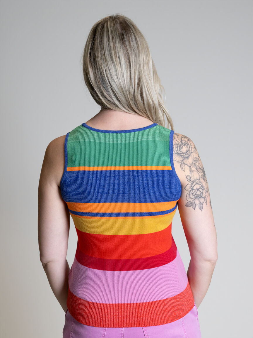 Multi-Coloured Stripe U-Neck Cami