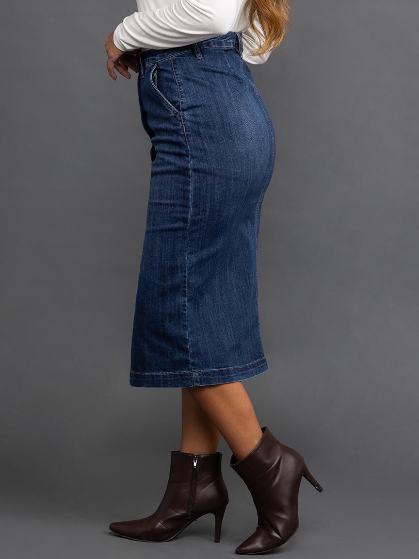 Button-Up Denim Midi Skirt  Image 3
