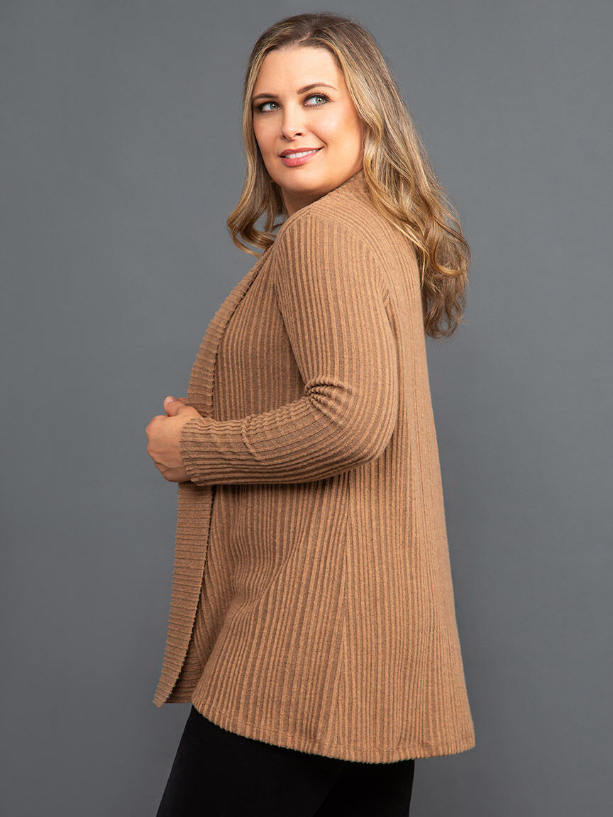 Ribbed Knit Open Front Cardigan Image 3