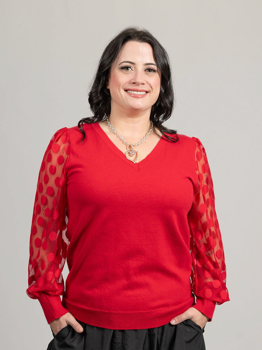 V-Neck Sweater With Sheer Arms