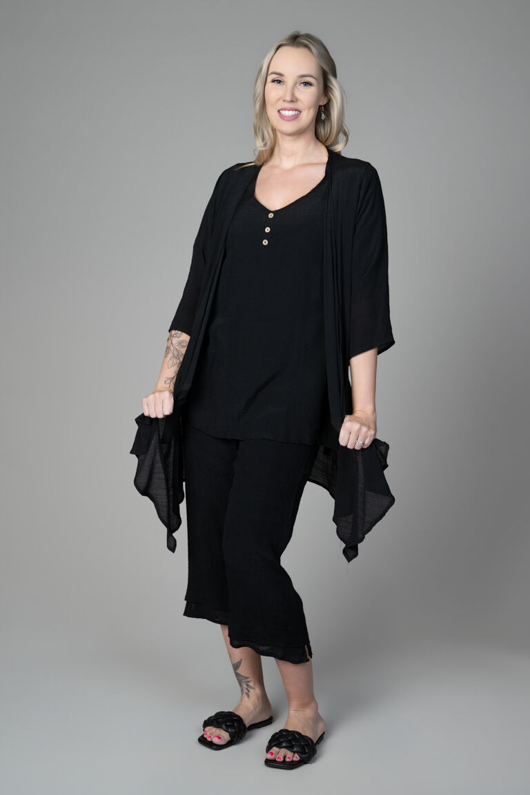 3/4 Sleeve Long Cardigan With Pockets