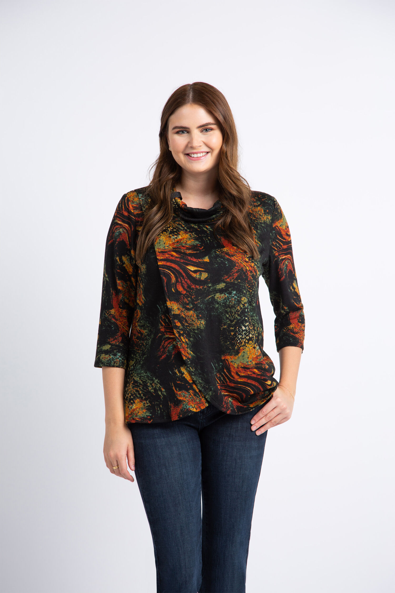 &frac34; Length Sleeve Cowl Neck Image 2