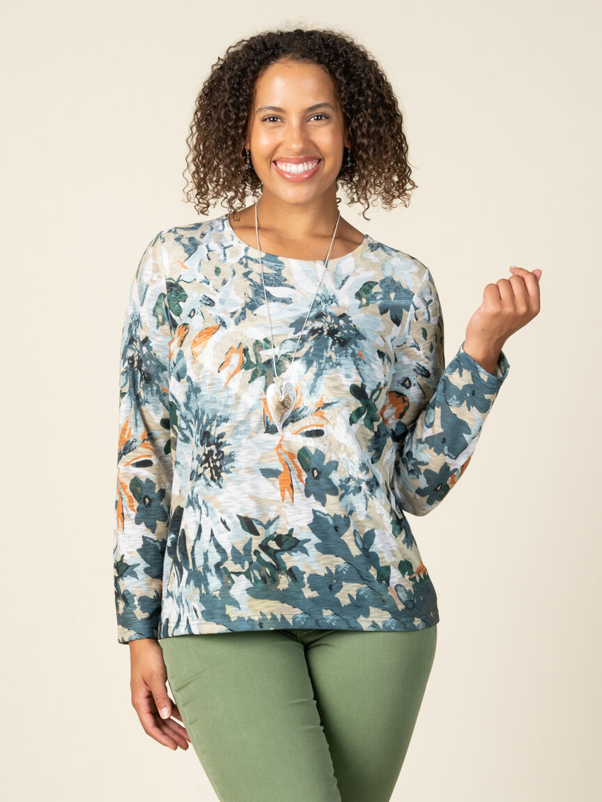 Long Sleeve Floral Burnout Top