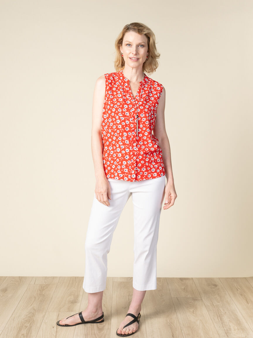 Sleeveless Blouse with Daisy Print Image 1
