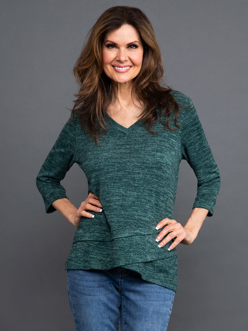 &frac34; Sleeve Top w/ Asymmetrical Hem Image 2