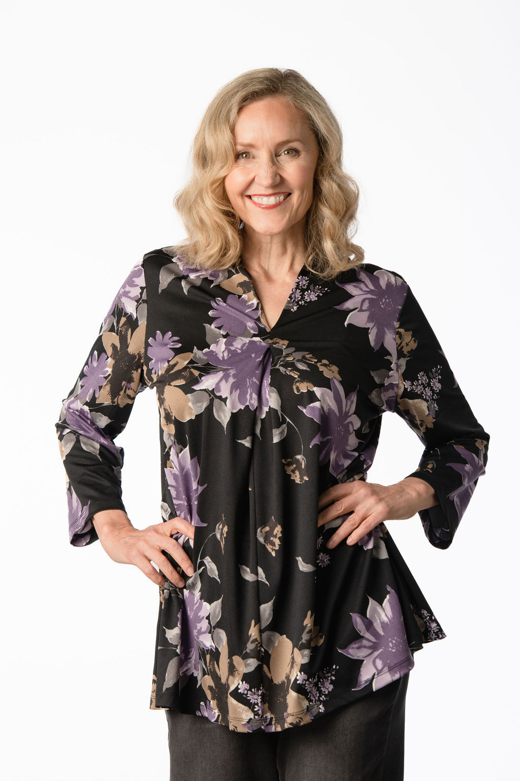 Violet Floral Front-Pleat Shirt Image 2