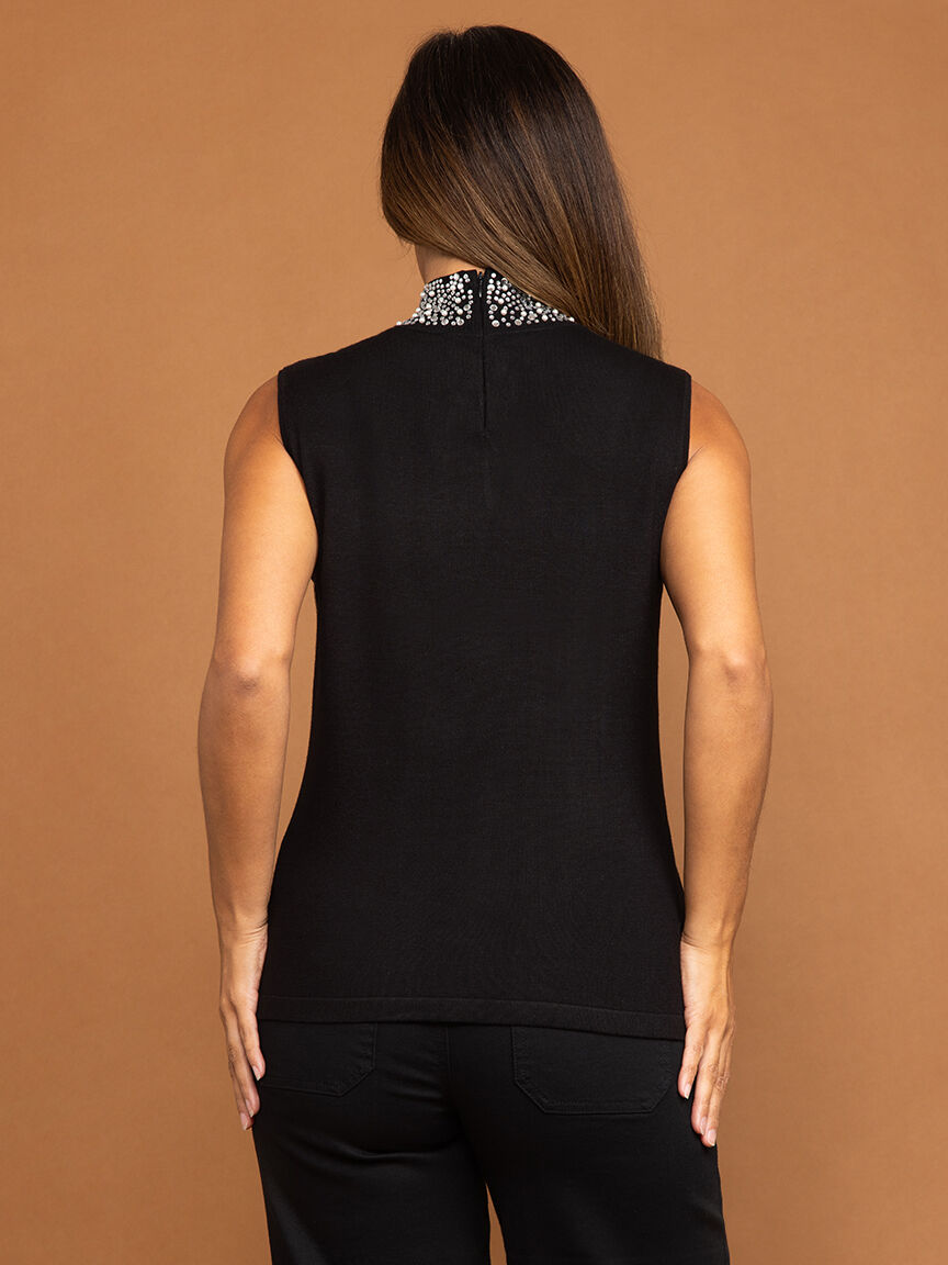 Sleeveless Sweater with Bling Mock Neck Image 4