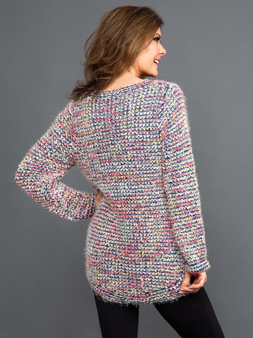 Colorful Eyelash Knit Long Sleeve Sweater Image 4