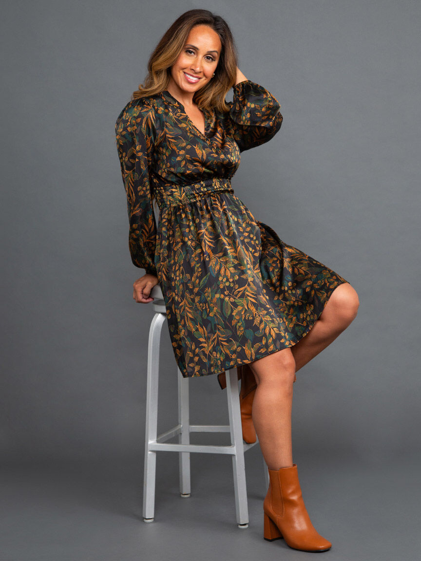 Surplice Neckline Satin Knee Dress Image 6