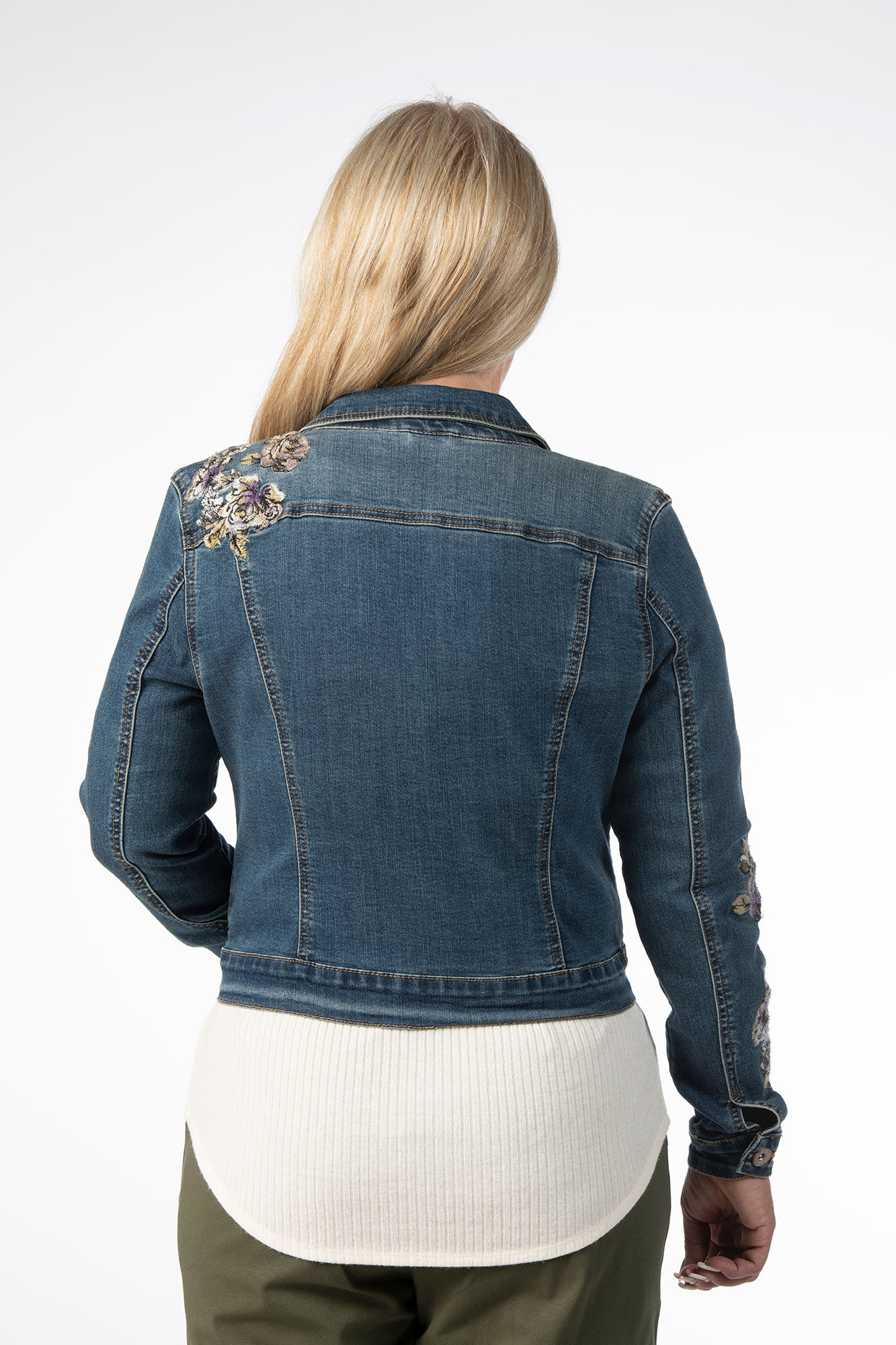 Floral Embroidered Denim Jacket Image 3