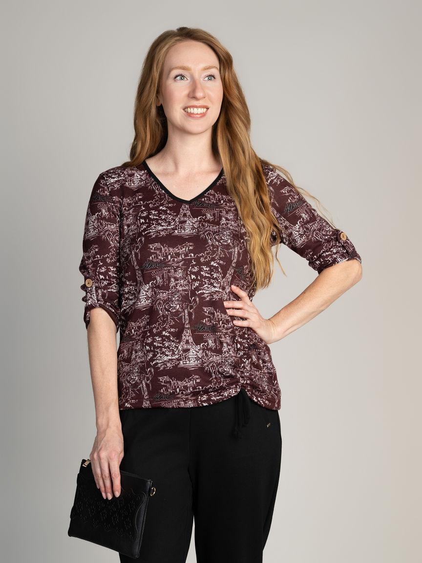 3/4 Sleeve City Print Top