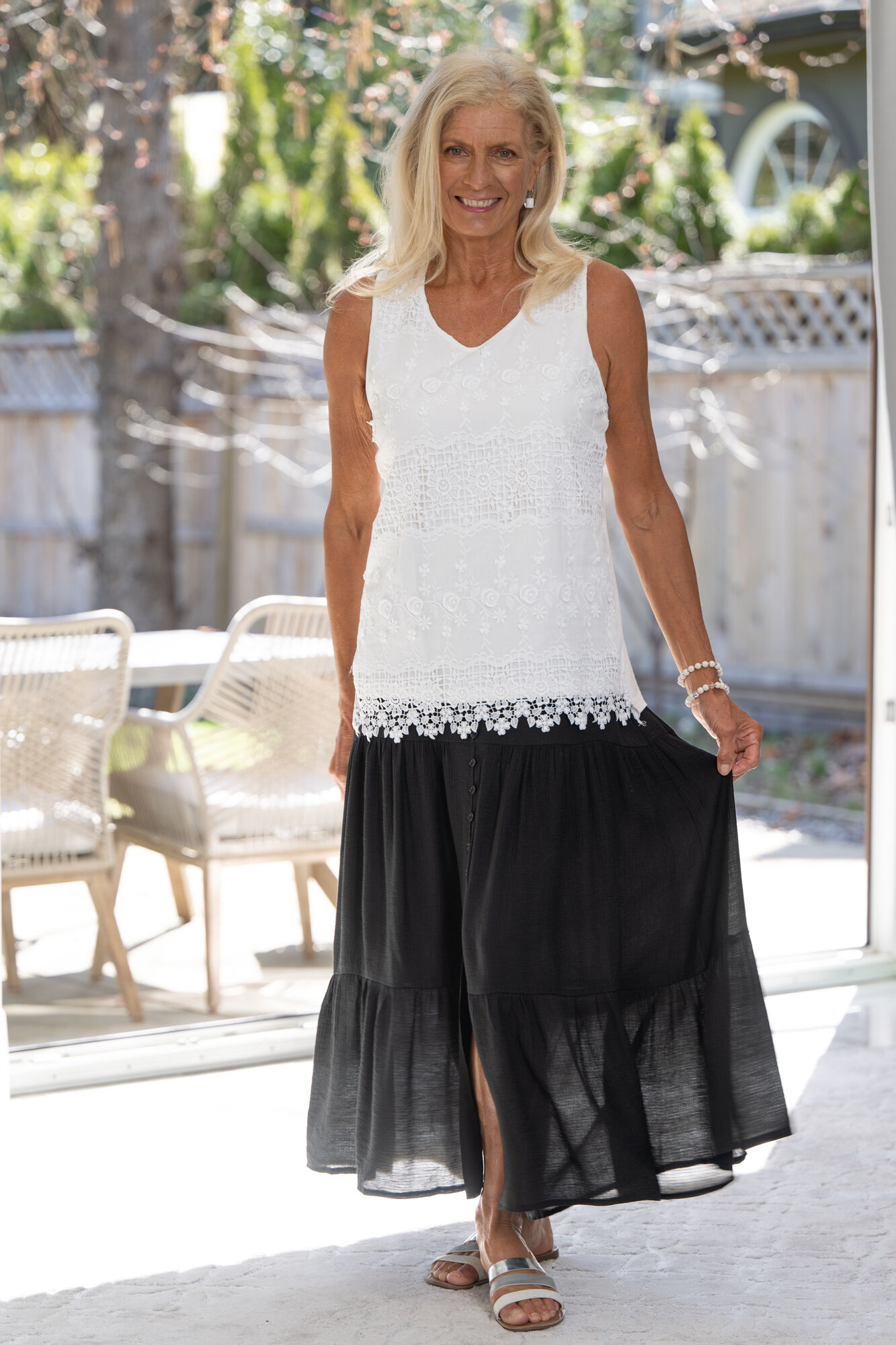 Tiered Maxi Skirt with Buttons Image 4