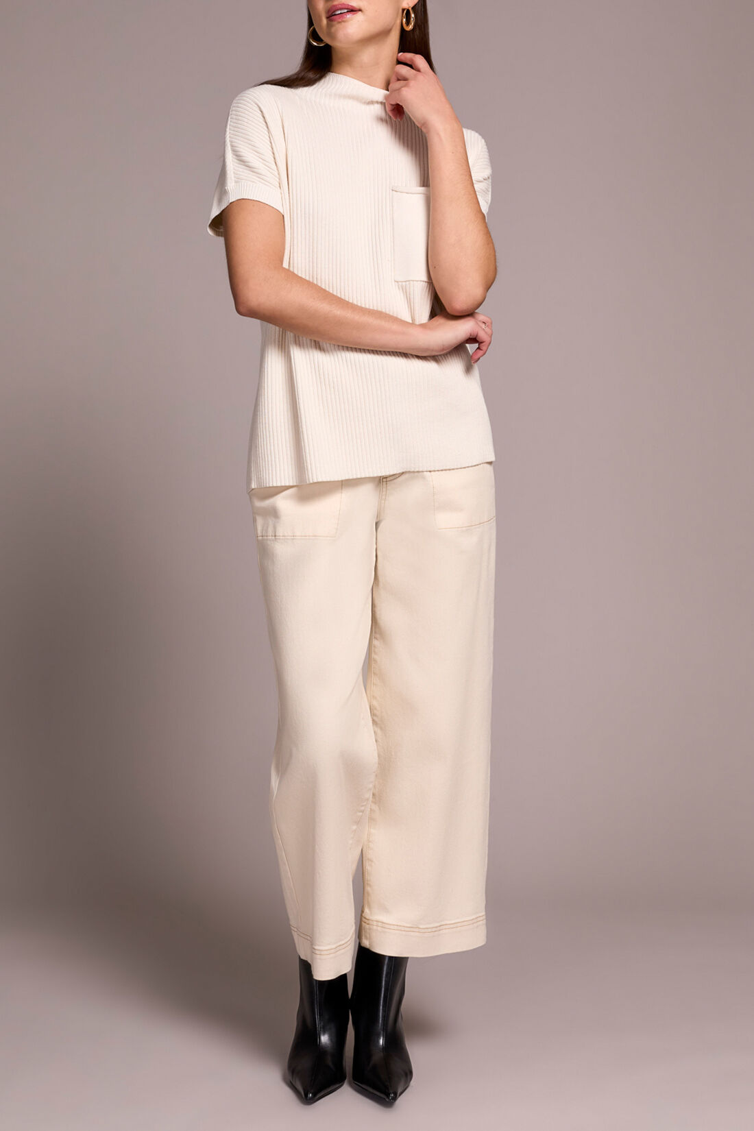 Short Dolman Sleeve Mock Neck Ribbed Sweater