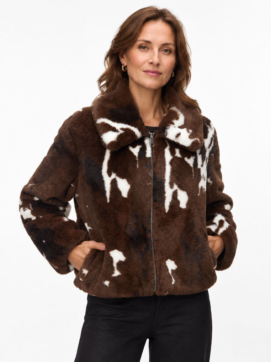 Cow Print Faux Fur Jacket