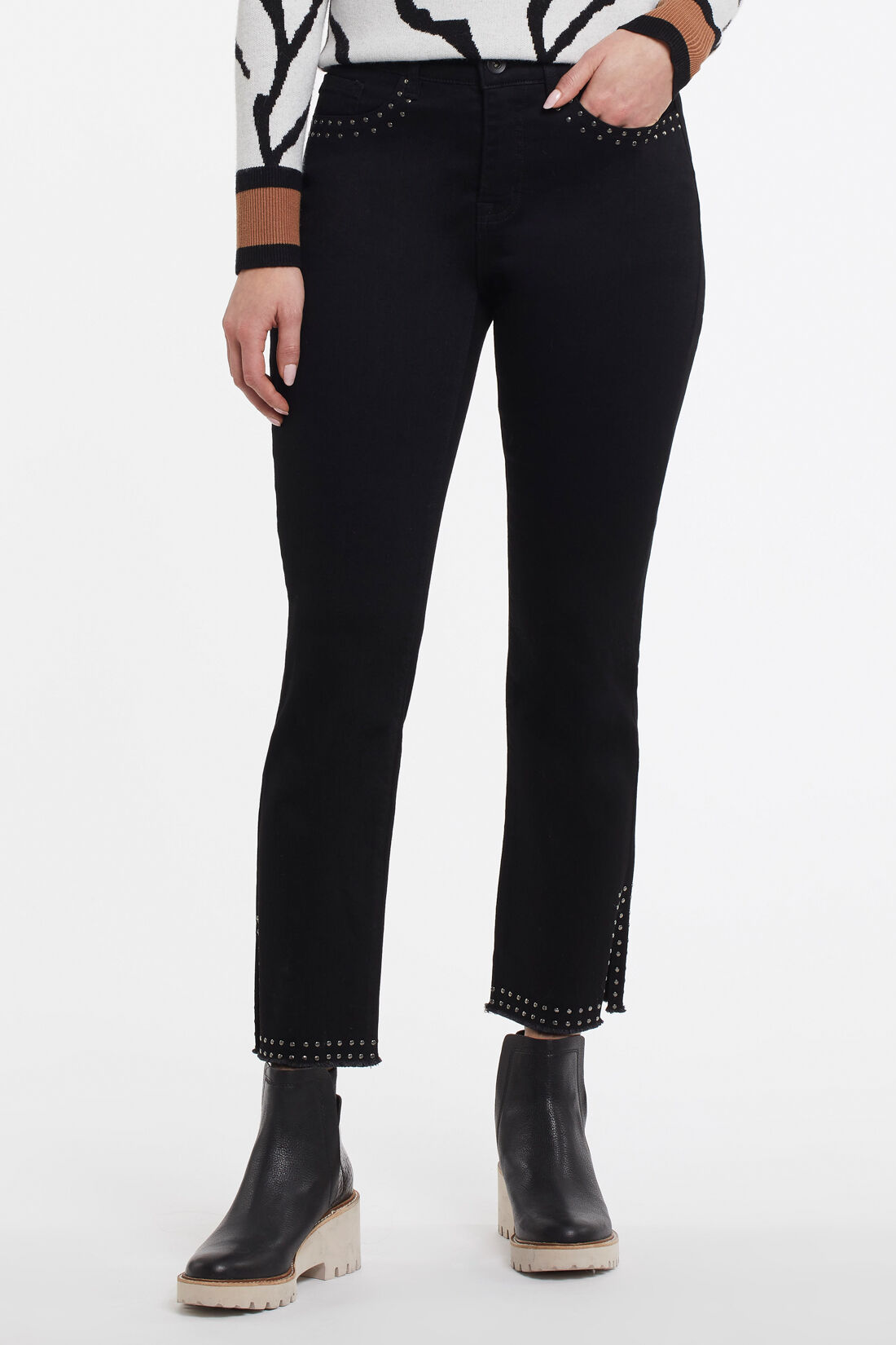 Studded Black Straight Mid-Rise Denim  Image 1