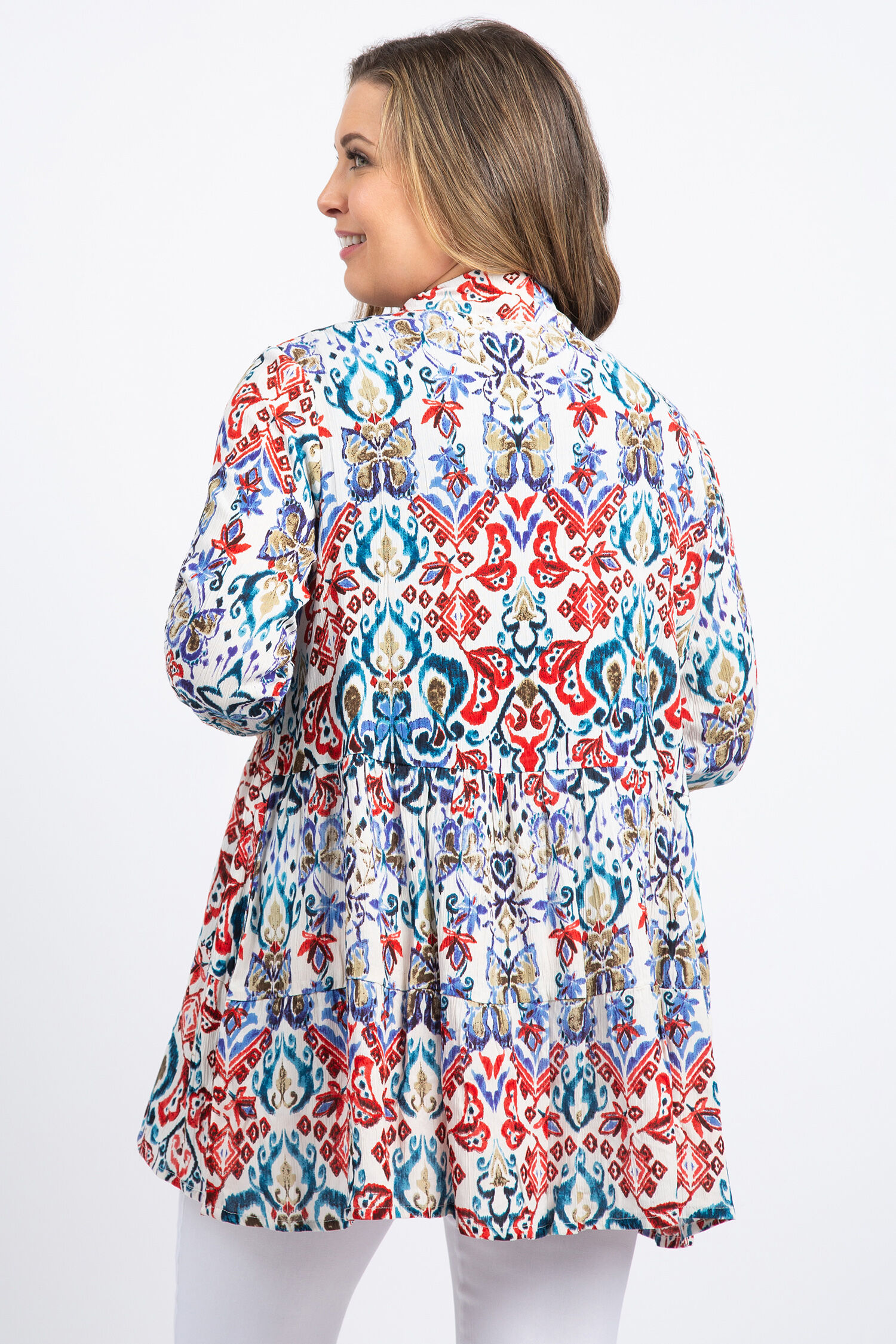 Floral Crinkle Open-Front Cardigan Image 3