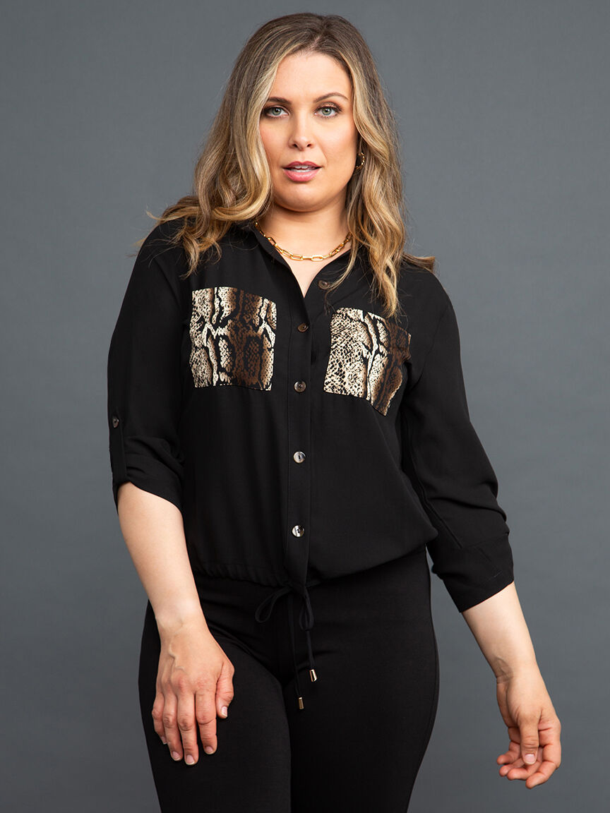 Drawstring Hem Button-Up Blouse