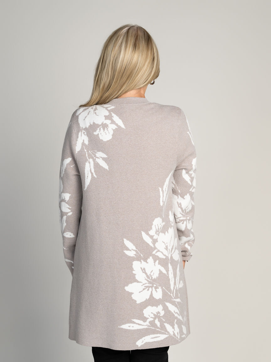 Long Open Front Floral Cardigan