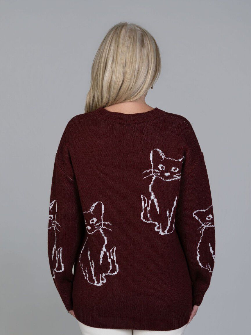 Cat Detail Crew Neck Sweater