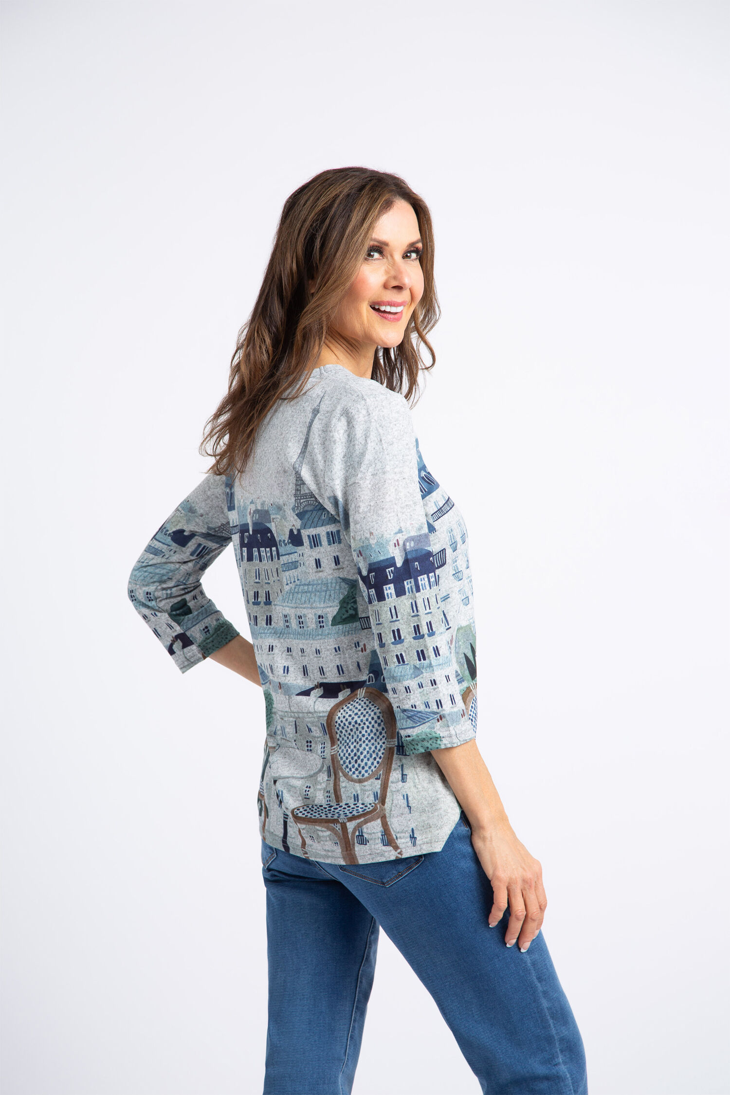 &frac34; Sleeve Streetscape Print Top  Image 3