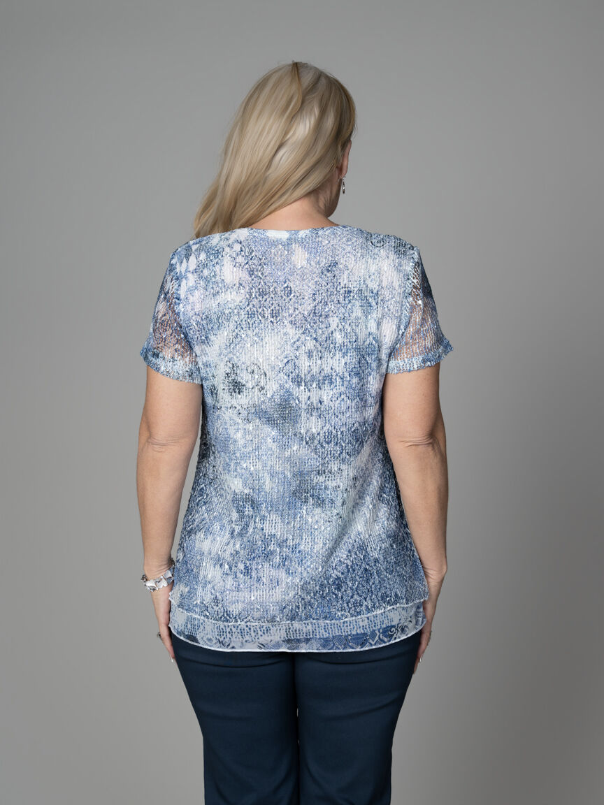 Short Sleeve Mesh Overlay Top