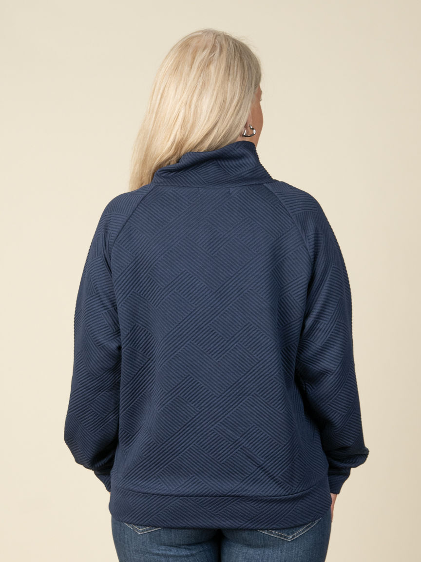 Chevron Knit Long Sleeve Top With Cowl Neck And Buttons