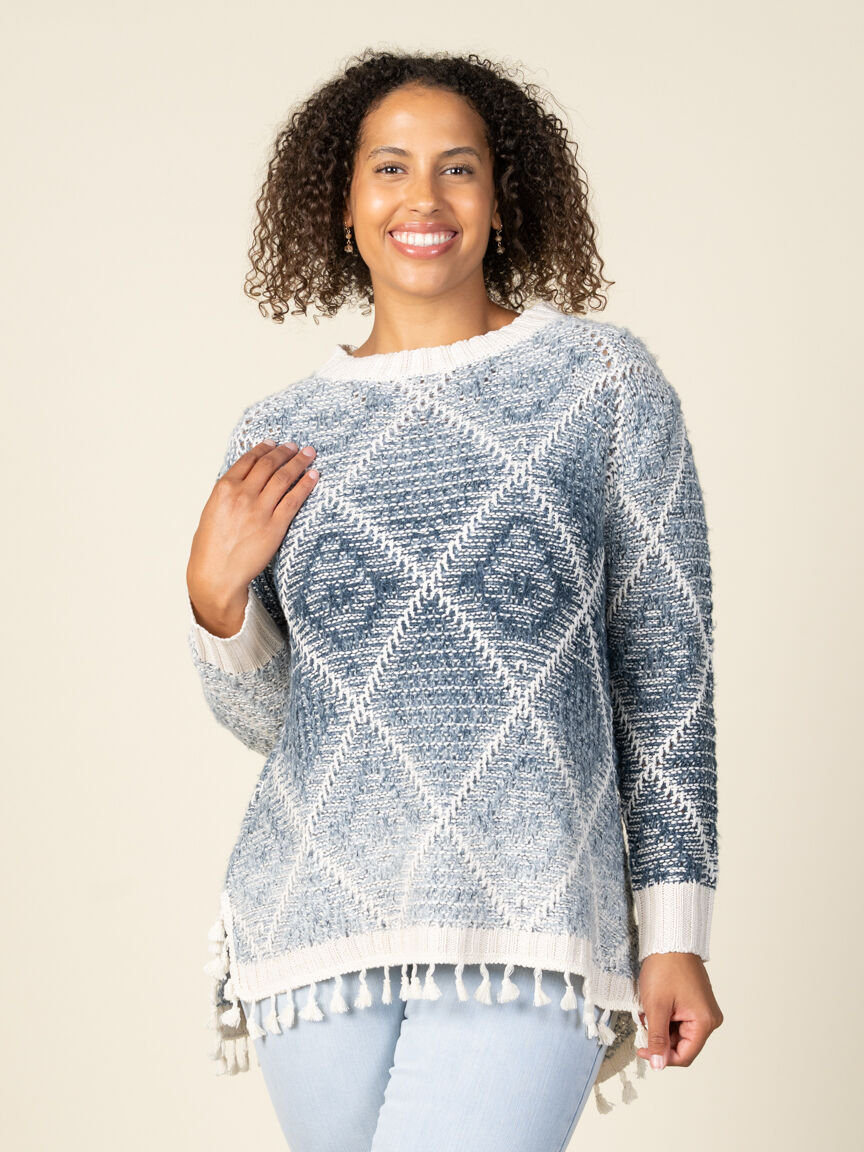 Long Sleeve Knit Sweater With Tassles Image 1